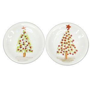 Sara Christmas Tree Plates Made Italy 8" Santas Cookies HandPainted SaladDessert